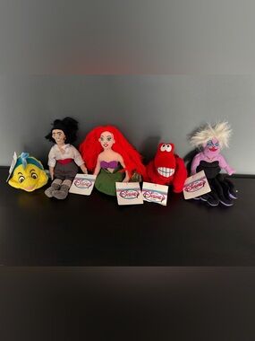 Set of (5) Vintage Disney Store The Little Mermaid Bean Bag Plush With Tags